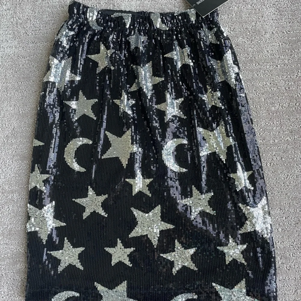 Black and Silver Moons and Stars Sequin Skirt - Picture 1 of 6